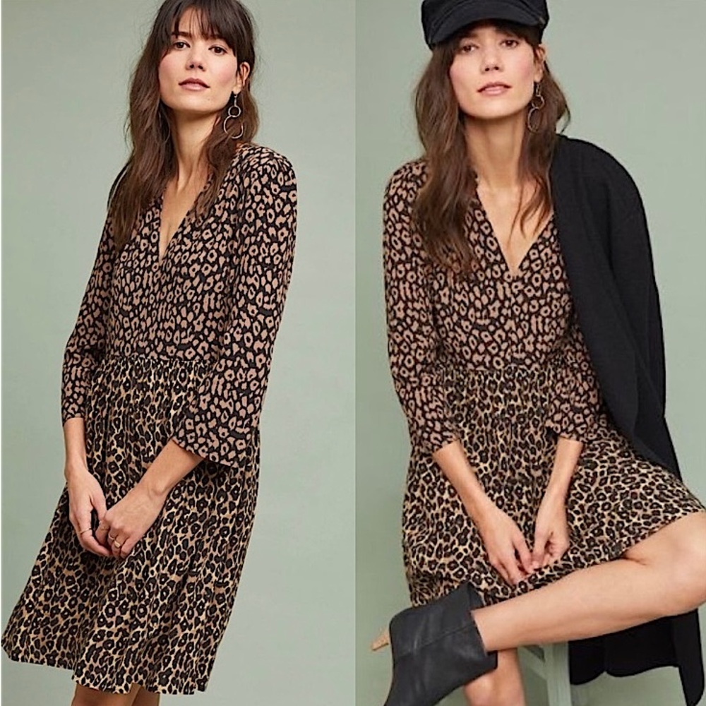 Anthropologie Maeve Juno Printed leopard print Dress Size XS